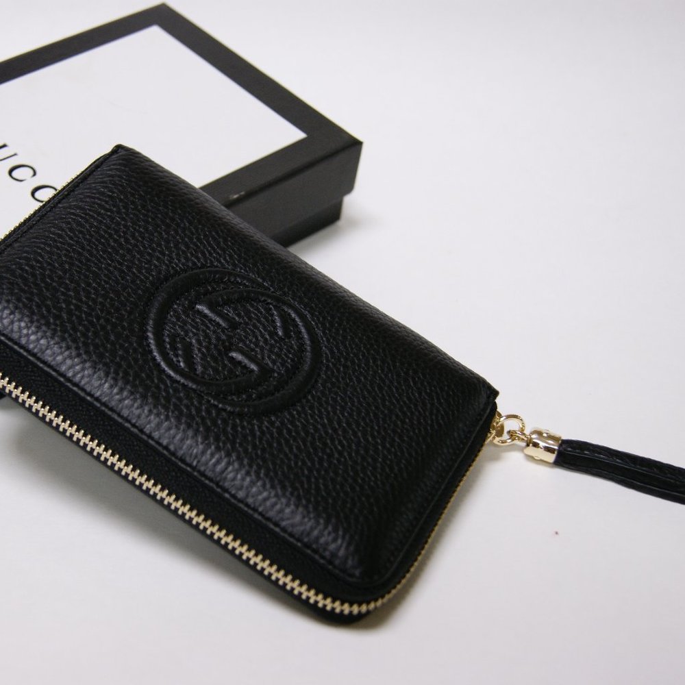 New Gucci Soho Black Leather Unisex Zip Around Wallet Purse